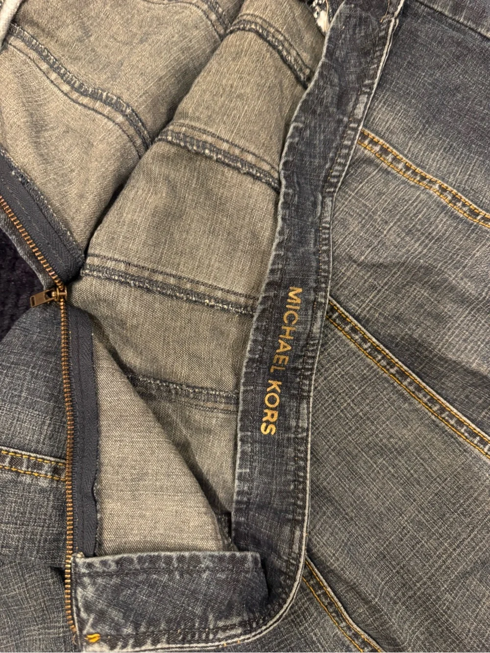 Michael Kors Distressed Grey Denim Skirt
